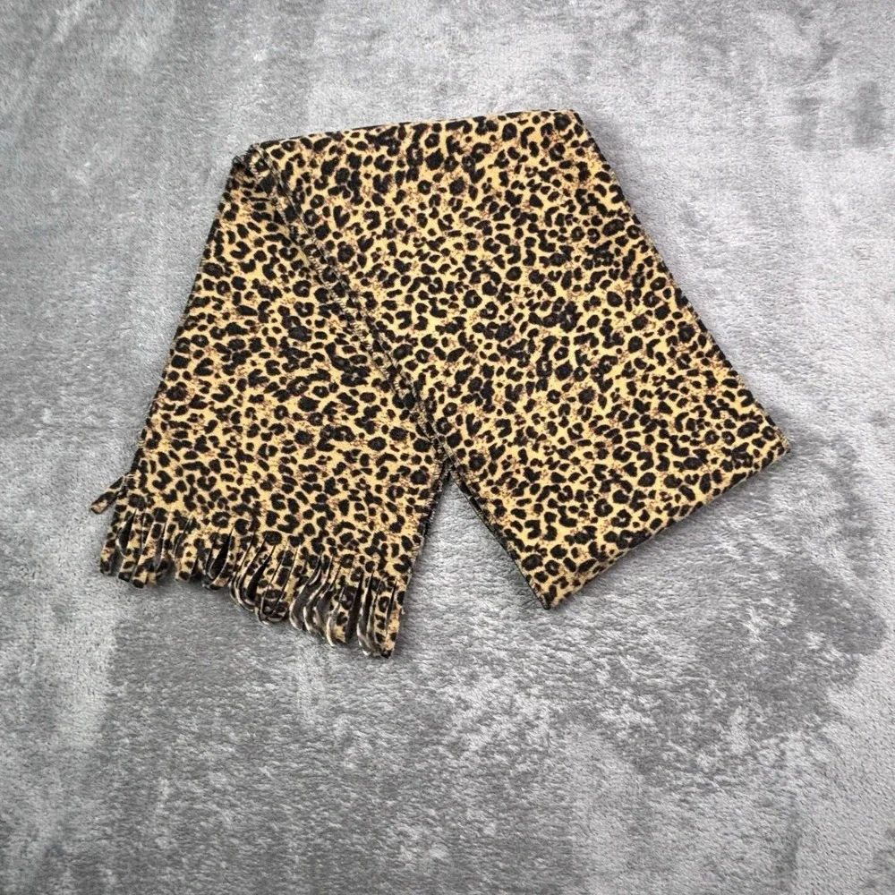 Merona Leopard Print‎ Fleece Scarf Brown Tan Animal Print Fringe Trim One Size
